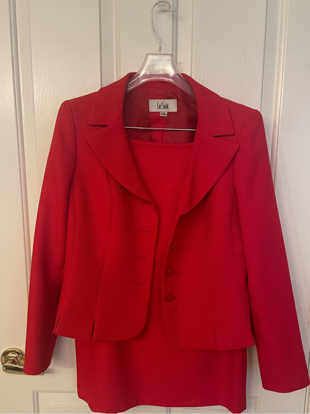 Le Suit Red Women's Blazer and Skirt Set - Picture 2 of 6